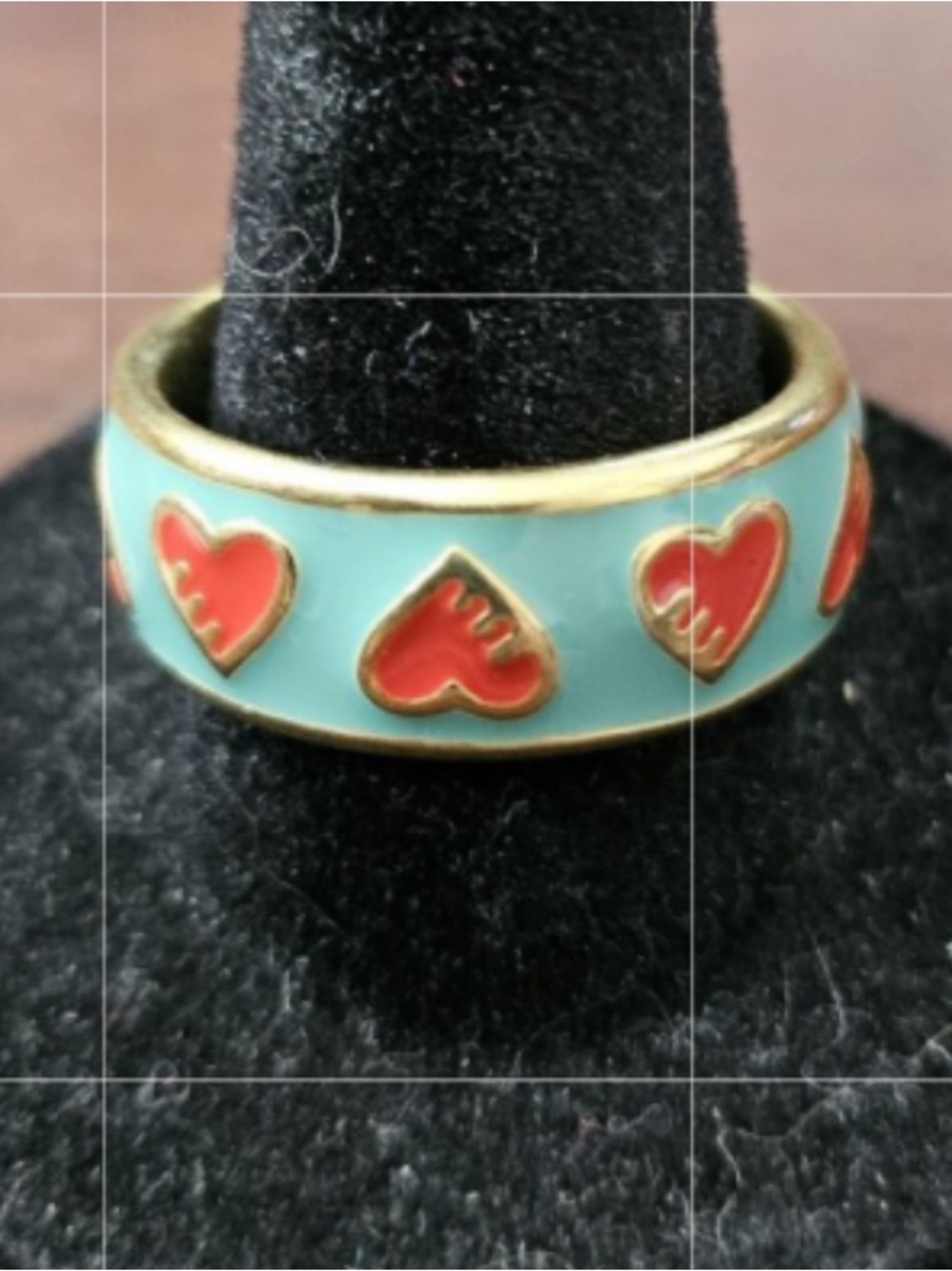 Coach Poppy Ring Gold Tone Enamel Turquoise and Red LIKE NEW - Picture 7 of 16